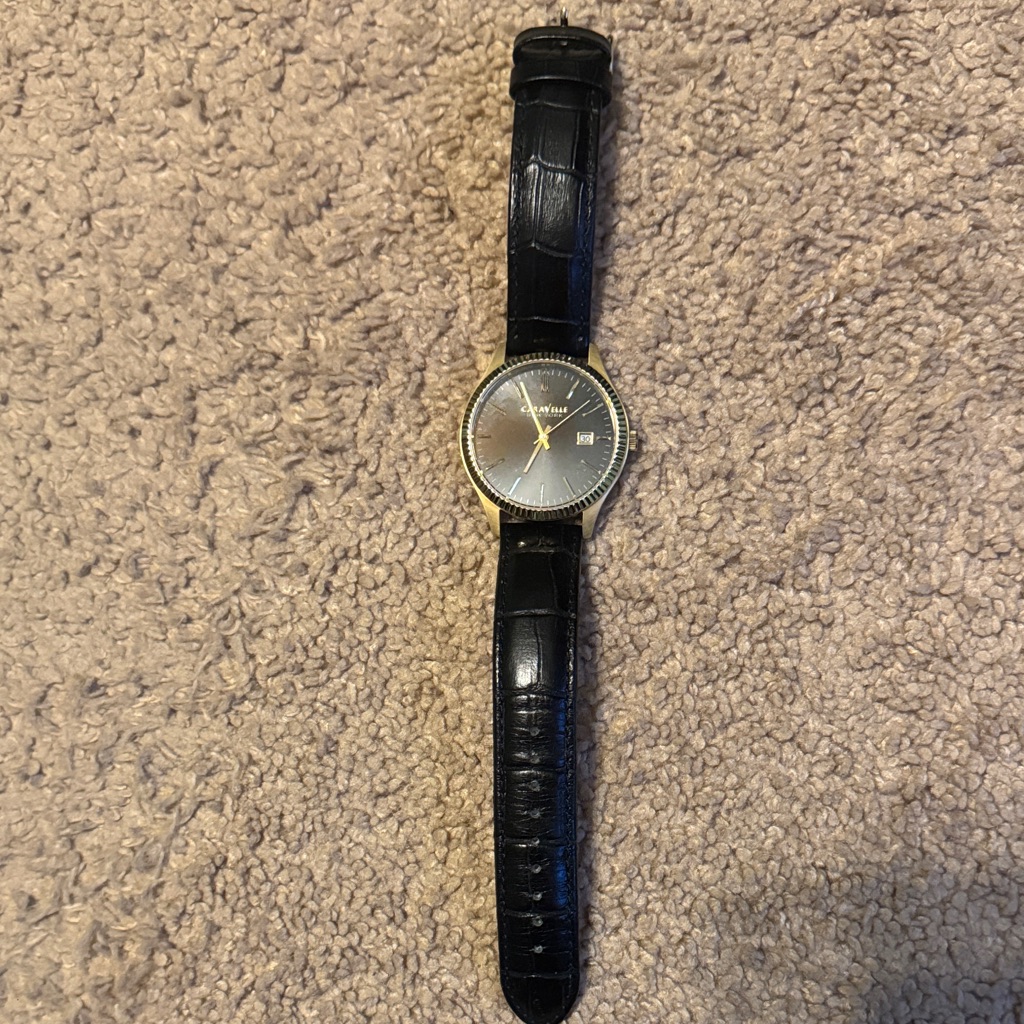 Classic Black Leather Strap Watch